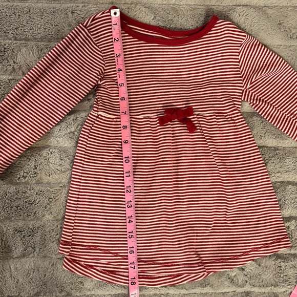 4T Red & White Striped Long Sleeve Shirt Dress, Bow, Organic Cotton - Picture 4 of 5